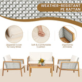 NNECW 4-Piece Patio Acacia Wood Furniture Set with Cushions for outdoors-Off White