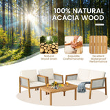 NNECW 4-Piece Patio Acacia Wood Furniture Set with Cushions for outdoors-Off White