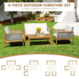 NNECW 4-Piece Patio Acacia Wood Furniture Set with Cushions for outdoors-Off White