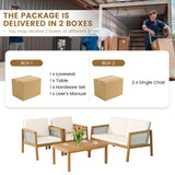 NNECW 4-Piece Patio Acacia Wood Furniture Set with Cushions for outdoors-Off White