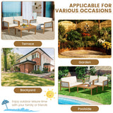 NNECW 4-Piece Patio Acacia Wood Furniture Set with Cushions for outdoors-Off White