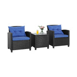 NNECW 3 Pieces Outdoor Wicker Sofa Set with cushion for Backyard Blue