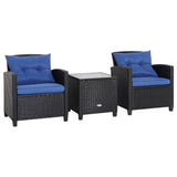 NNECW 3 Pieces Outdoor Wicker Sofa Set with cushion for Backyard Blue