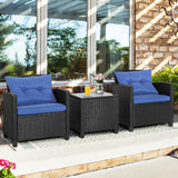 NNECW 3 Pieces Outdoor Wicker Sofa Set with cushion for Backyard Blue