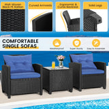 NNECW 3 Pieces Outdoor Wicker Sofa Set with cushion for Backyard Blue