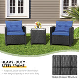 NNECW 3 Pieces Outdoor Wicker Sofa Set with cushion for Backyard Blue