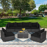 NNECW 7 Piece Patio Rattan Conversation Set with Seat &amp Back Cushions  for Backyard/Poolside/Balcony-Black