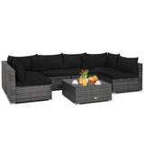 NNECW 7 Piece Patio Rattan Conversation Set with Seat &amp Back Cushions  for Backyard/Poolside/Balcony-Black