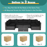NNECW 7 Piece Patio Rattan Conversation Set with Seat &amp Back Cushions  for Backyard/Poolside/Balcony-Black