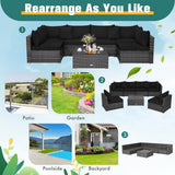 NNECW 7 Piece Patio Rattan Conversation Set with Seat &amp Back Cushions  for Backyard/Poolside/Balcony-Black