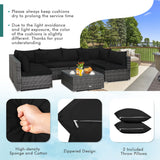 NNECW 7 Piece Patio Rattan Conversation Set with Seat &amp Back Cushions  for Backyard/Poolside/Balcony-Black
