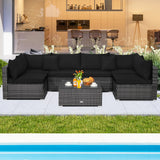 NNECW 7 Piece Patio Rattan Conversation Set with Seat &amp Back Cushions  for Backyard/Poolside/Balcony-Black