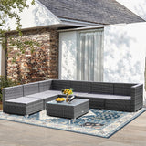 NNECW 7 Piece Patio Rattan Conversation Set with Seat &amp Back Cushions  for Backyard