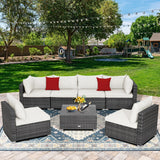 NNECW 7 Piece Patio Rattan Conversation Set with Seat &amp Back Cushions  for Backyard