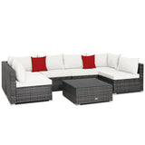 NNECW 7 Piece Patio Rattan Conversation Set with Seat &amp Back Cushions  for Backyard