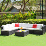 NNECW 7 Piece Patio Rattan Conversation Set with Seat &amp Back Cushions  for Backyard