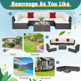 NNECW 7 Piece Patio Rattan Conversation Set with Seat &amp Back Cushions  for Backyard