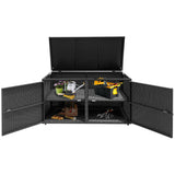 NNECW 0.33m Patio Rattan Storage Container Box with Shelf -Black