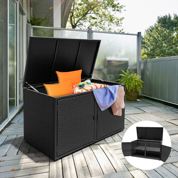 NNECW 0.33m Patio Rattan Storage Container Box with Shelf -Black