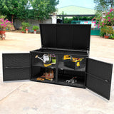 NNECW 0.33m Patio Rattan Storage Container Box with Shelf -Black