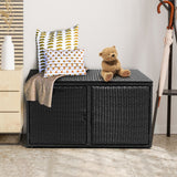 NNECW 0.33m Patio Rattan Storage Container Box with Shelf -Black