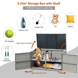 NNECW 0.33m Patio Rattan Storage Container Box with Shelf -Grey