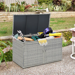 NNECW 0.33m Patio Rattan Storage Container Box with Shelf -Grey