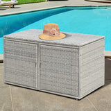 NNECW 0.33m Patio Rattan Storage Container Box with Shelf -Grey