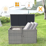 NNECW 0.33m Patio Rattan Storage Container Box with Shelf -Grey