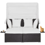 NNECW Outdoor Rattan Daybed with Retractable Canopy for Patio/Yard