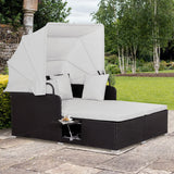 NNECW Outdoor Rattan Daybed with Retractable Canopy for Patio/Yard
