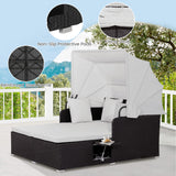 NNECW Outdoor Rattan Daybed with Retractable Canopy for Patio/Yard