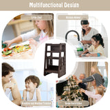 NNECW Kids Step Learning Stool with Double Safety Rails for Baby-Coffee