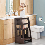 NNECW Kids Step Learning Stool with Double Safety Rails for Baby-Coffee
