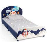 NNECW Twin Size Kids Wooden Upholstered Platform Bed with Astronaut/Unicorn/Cloud/Planet Pattern-Astronaut