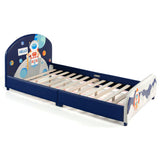 NNECW Twin Size Kids Wooden Upholstered Platform Bed with Astronaut/Unicorn/Cloud/Planet Pattern-Astronaut
