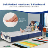 NNECW Twin Size Kids Wooden Upholstered Platform Bed with Astronaut/Unicorn/Cloud/Planet Pattern-Astronaut