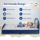 NNECW Twin Size Kids Wooden Upholstered Platform Bed with Astronaut/Unicorn/Cloud/Planet Pattern-Astronaut