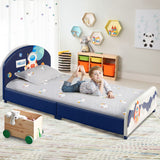NNECW Twin Size Kids Wooden Upholstered Platform Bed with Astronaut/Unicorn/Cloud/Planet Pattern-Astronaut