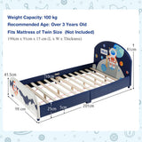 NNECW Twin Size Kids Wooden Upholstered Platform Bed with Astronaut/Unicorn/Cloud/Planet Pattern-Astronaut
