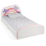 NNECW Twin Size Kids Wooden Upholstered Platform Bed with Astronaut/Unicorn/Cloud/Planet Pattern-Cloud