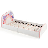 NNECW Twin Size Kids Wooden Upholstered Platform Bed with Astronaut/Unicorn/Cloud/Planet Pattern-Cloud