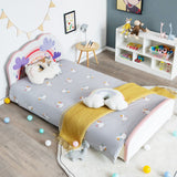 NNECW Twin Size Kids Wooden Upholstered Platform Bed with Astronaut/Unicorn/Cloud/Planet Pattern-Cloud