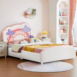 NNECW Twin Size Kids Wooden Upholstered Platform Bed with Astronaut/Unicorn/Cloud/Planet Pattern-Cloud