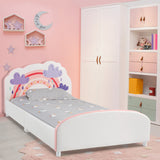 NNECW Twin Size Kids Wooden Upholstered Platform Bed with Astronaut/Unicorn/Cloud/Planet Pattern-Cloud