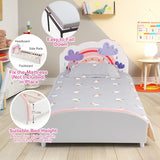 NNECW Twin Size Kids Wooden Upholstered Platform Bed with Astronaut/Unicorn/Cloud/Planet Pattern-Cloud
