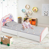 NNECW Twin Size Kids Wooden Upholstered Platform Bed with Astronaut/Unicorn/Cloud/Planet Pattern-Cloud