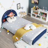 NNECW Twin Size Kids Wooden Upholstered Platform Bed with Astronaut/Unicorn/Cloud/Planet Pattern-Planet