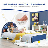 NNECW Twin Size Kids Wooden Upholstered Platform Bed with Astronaut/Unicorn/Cloud/Planet Pattern-Planet
