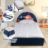 NNECW Twin Size Kids Wooden Upholstered Platform Bed with Astronaut/Unicorn/Cloud/Planet Pattern-Planet